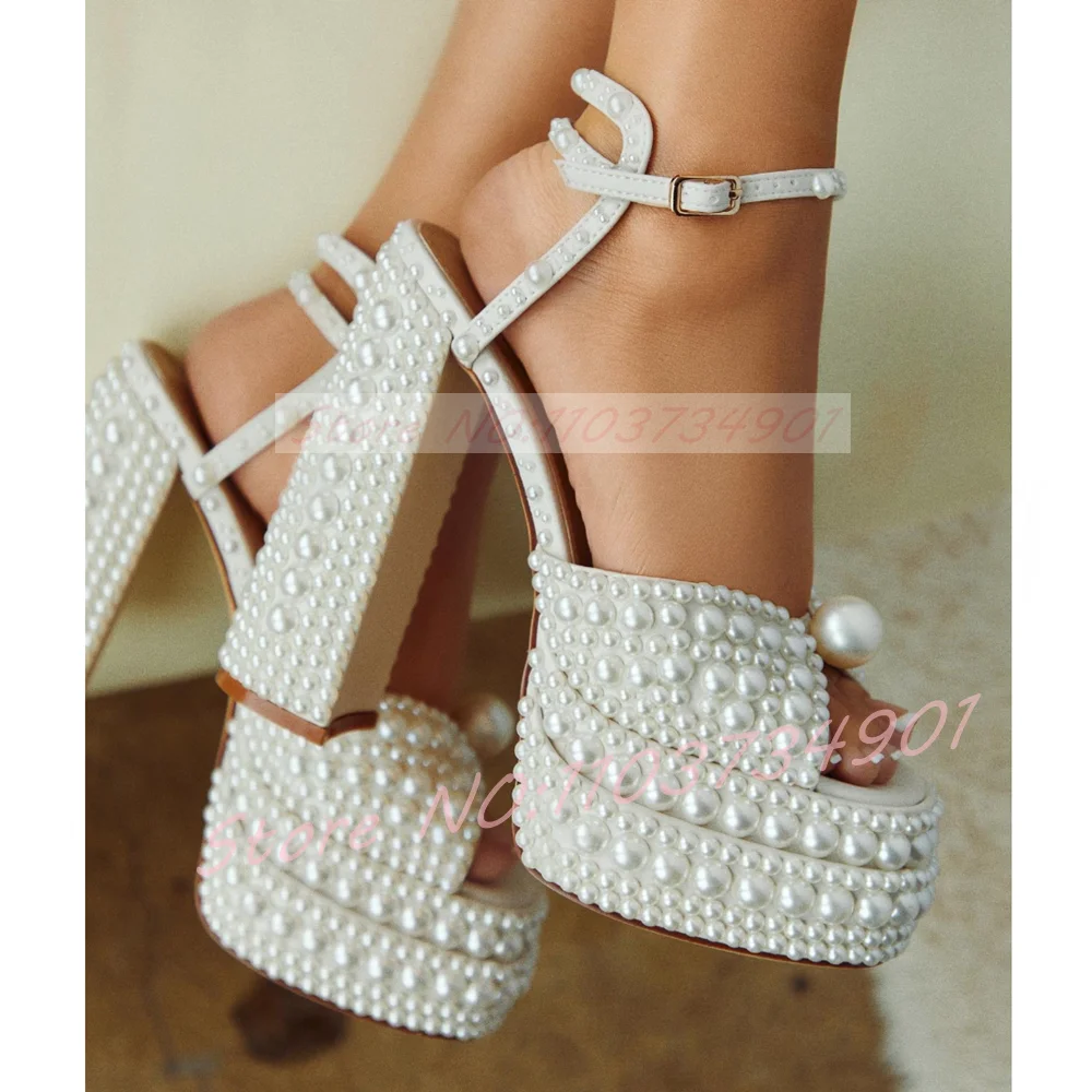 Women'S Shoes Quality - Kadın Beyaz İnci Platform Sandalet Ayak