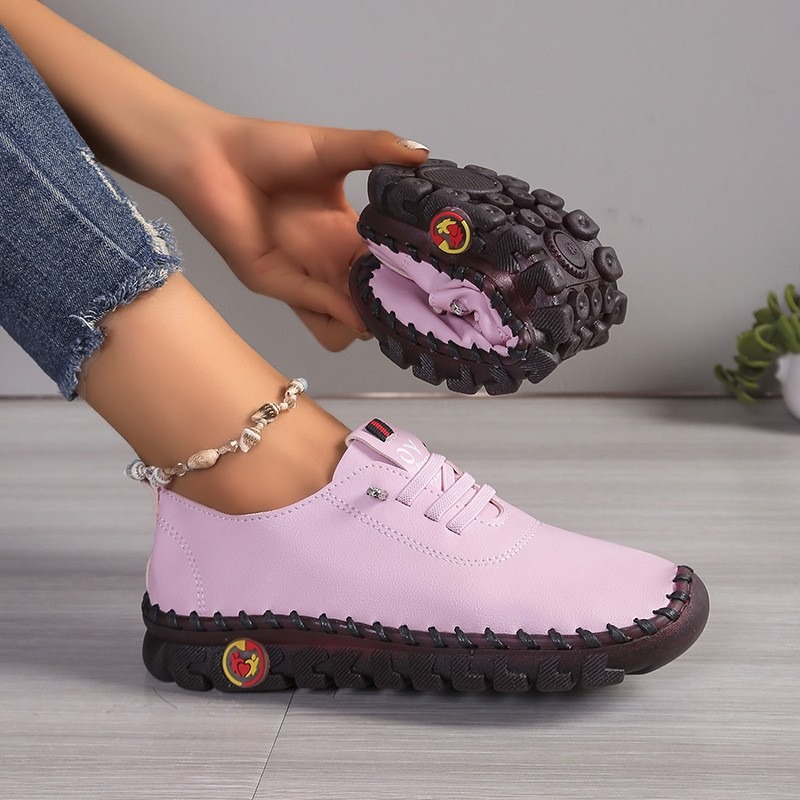 Oxford Lace Up Women - Kadın Deri Rahat Ayakkabılar, Bağcıklı, Yuvarlak