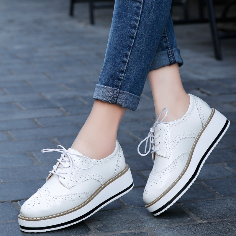 Oxford Lace Up Women - Kadın loafer ayakkabılar deri kalın topuklu
