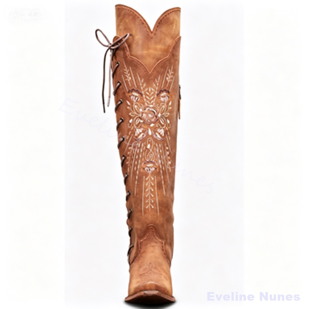 Desenli İşlemeli Diz Üstü Çizm - Knee High Boots Women incelemesi ve fiyatı
