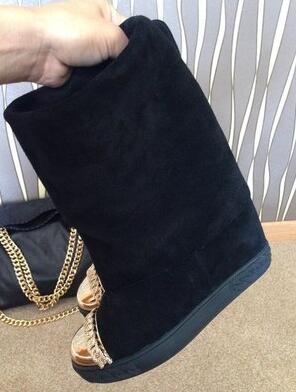 Siyah Zincir Yuvarlak Ayak Çiz - Knee High Boots Women incelemesi ve fiyatı